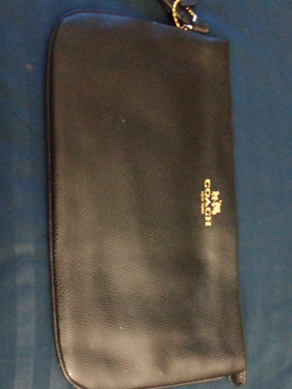 Coach Black Leather Wristlet with Gold Logo